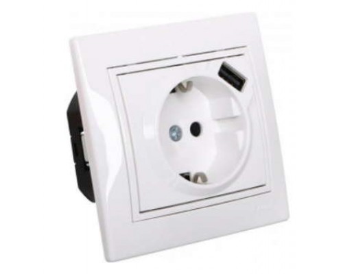 Розетка с/з + USB разъём белый MIRA 701-0202-181