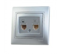 Розетка компьютер+телефон метал серый со вставкой MIRA 701-1010-143