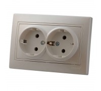 Розетка двойная с/з керамика жемчужно-белый перламутр со вставкой MIRA 701-3030-127