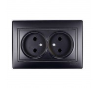Розетка двойная б/з керамика черный бархат со вставкой MIRA 701-4242-128