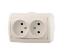 Розетка двойная б/з закрытый корпус керамика белый NATA 710-0200-128