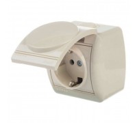 Розетка с/з с крышкой керамика крем NATA 710-0300-123