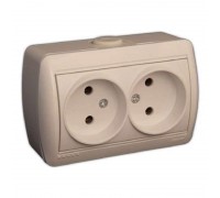 Розетка двойная б/з закрытый корпус керамика крем NATA 710-0300-128