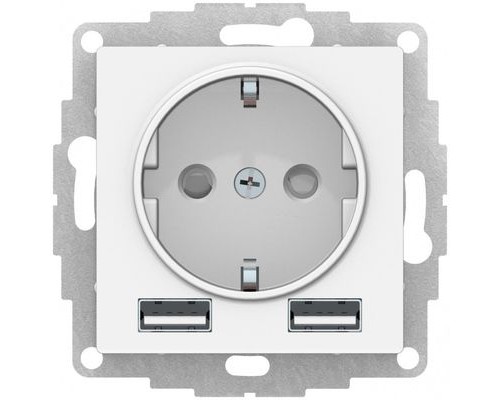 Розетка 16А с 2 USB A+A, 5В/2,4А, 2х5В/1,2А, Schneider Electric AtlasDesign, ATN000130 Белый