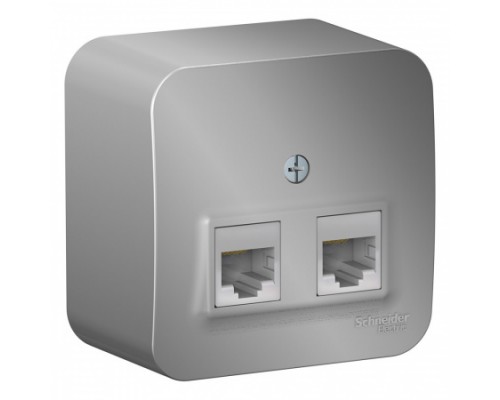 Компьютерная двойная розетка RJ45+RJ45 5E Schneider Electric Blanca BLNIA045453, ИЗОЛ.ПЛ., Алюминий