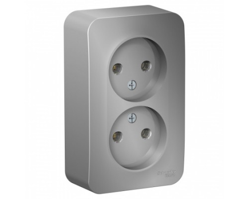 Розетка двухместная без заземления без шторок Schneider Electric Blanca BLNRA000213, ИЗОЛ.ПЛ., Алюминий