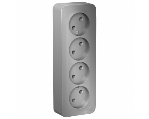 Розетка четырехместная без заземления без шторок Schneider Electric Blanca BLNRA000413, ИЗОЛ.ПЛ., Алюминий