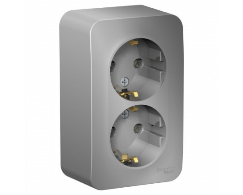 Розетка двухместная с заземлением без шторок Schneider Electric Blanca BLNRA010213, ИЗОЛ.ПЛ., Алюминий