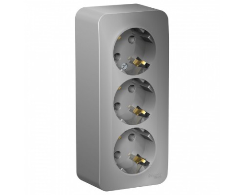 Розетка трехместная  с заземлением без шторок Schneider Electric Blanca BLNRA010313, ИЗОЛ.ПЛ., Алюминий