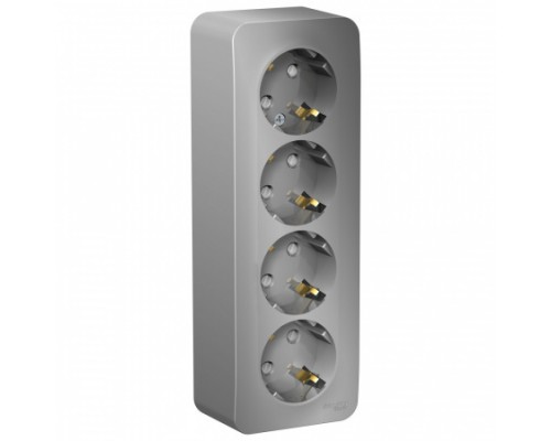 Розетка четырехместная  с заземлением со шторками Schneider Electric Blanca BLNRA011413, ИЗОЛ.ПЛ., Алюминий