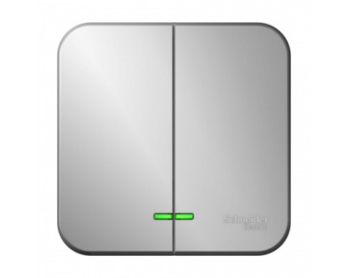 Выключатель 2-клавишный с подсветкой Schneider Electric Blanca BLNVA105113, ИЗОЛ.ПЛ., Алюминий