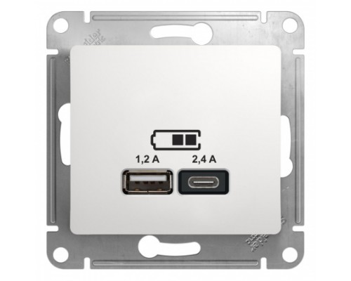 USB розетка  A+С, 5В/2,4 А, 2х5В/1,2 А,  Schneider Electric Glossa,  GSL000139, Белый