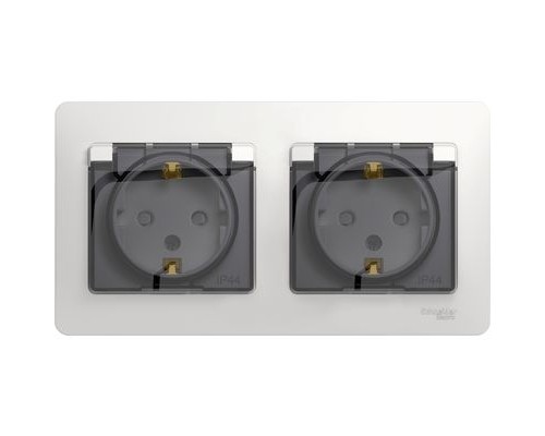 Розетка двойная с заземлением, со шторками, с крышкой, в сборе, IP44, Schneider Electric Glossa, GSL000147, Белый