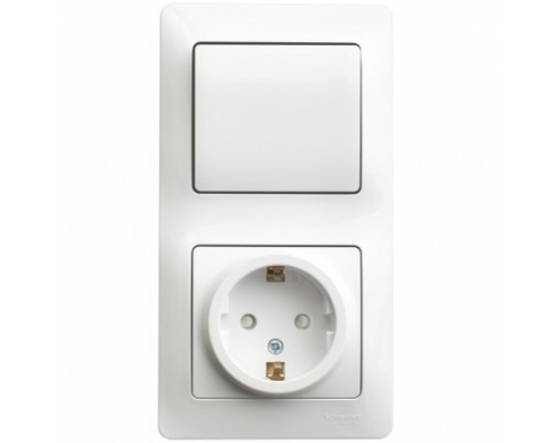 Блок: розетка с заземлением со шторками + 1-клавишный выключатель Schneider Electric Glossa, GSL000170, Белый