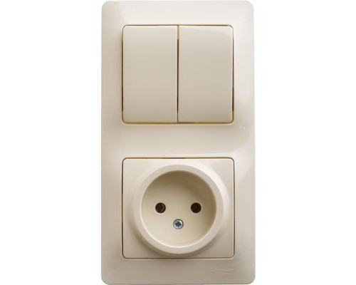 Блок: Розетка + 2-клавишный выключатель Schneider Electric Glossa, GSL000272, Бежевый