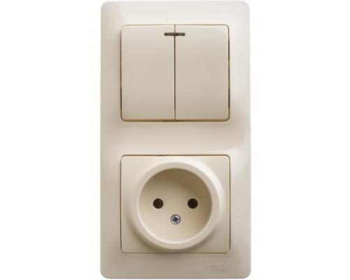 Блок: Розетка + 2-клавишный выключатель с подсветкой Schneider Electric Glossa, GSL000273, Бежевый