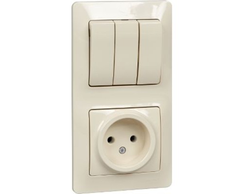 Блок: Розетка + 3- клавишный выключатель Schneider Electric Glossa, GSL000276, Бежевый