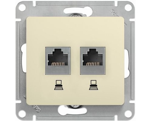 Компьютерная двойная розетка RJ45+RJ45 5E Schneider Electric Glossa, GSL000285KK, Бежевый