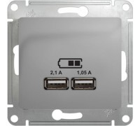 USB розетка 5В/2100мА, 2х5В/1050мА, Schneider Electric Glossa, GSL000333,  Алюминий