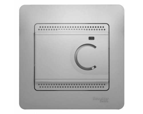Термостат (терморегулятор) электрон.теплого пола с датчиком,от+5до+50°C,10A,в сборе,Schneider Electric Glossa, GSL000338,  Алюминий