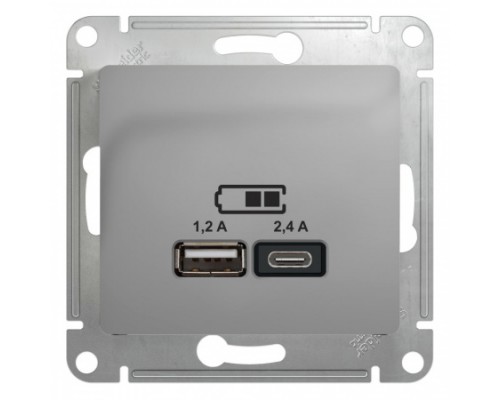 USB розетка A+С, 5В/2,4 А, 2х5В/1,2 А, Schneider Electric Glossa, GSL000339,  Алюминий