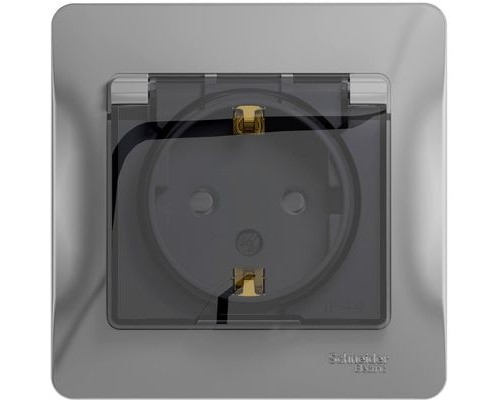 Розетка с заземлением, со шторками, с крышкой, в сборе, IP44, Schneider Electric Glossa, GSL000348,  Алюминий