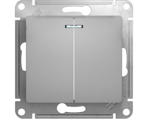 Выключатель 2-клавишный с индикацией Schneider Electric Glossa, GSL000353,  Алюминий