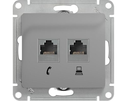 Розетка двойная RJ11+RJ45, кат.5E, Schneider Electric Glossa, GSL000385,  Алюминий