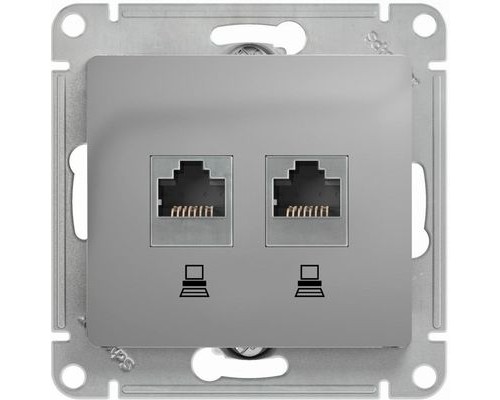 Компьютерная двойная розетка RJ45+RJ45 5E Schneider Electric Glossa, GSL000385KK,  Алюминий