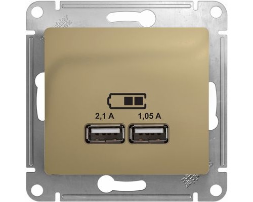 USB розетка 5В/2100мА, 2х5В/1050мА, Schneider Electric Glossa, GSL000433, Титан