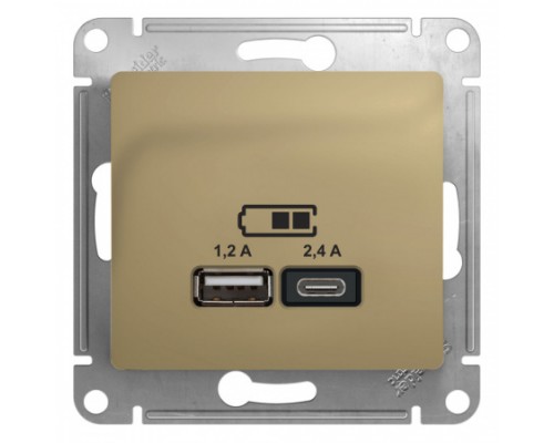 USB розетка A+С, 5В/2,4 А, 2х5В/1,2 А, Schneider Electric Glossa, GSL000439, Титан