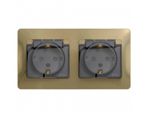 Розетка двойная с заземлением, со шторками, с крышкой, в сборе, IP44, Schneider Electric Glossa, GSL000447, Титан