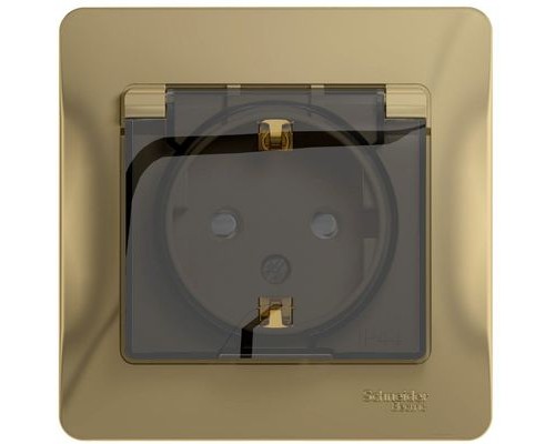 Розетка с заземлением, со шторками, с крышкой, в сборе, IP44, Schneider Electric Glossa, GSL000448, Титан