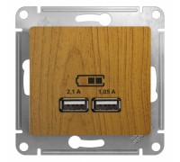 USB розетка 5В/2100мА, 2х5В/1050мА, Schneider Electric Glossa, GSL000533,  Дуб