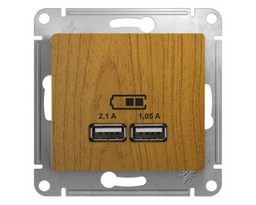USB розетка 5В/2100мА, 2х5В/1050мА, Schneider Electric Glossa, GSL000533,  Дуб