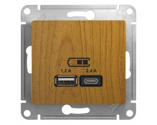 USB розетка A+С, 5В/2,4 А, 2х5В/1,2 А, Schneider Electric Glossa, GSL000539,  Дуб