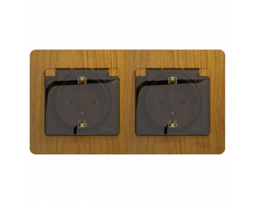 Розетка двойная с заземлением, со шторками, с крышкой, в сборе, IP44, Schneider Electric Glossa, GSL000547,  Дуб