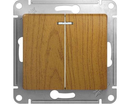 Выключатель 2-клавишный  с индикацией Schneider Electric Glossa, GSL000553,  Дуб