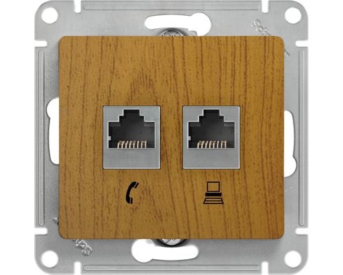 Розетка двойная RJ11+RJ45, кат.5E, Schneider Electric Glossa, GSL000585,  Дуб