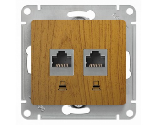 Компьютерная двойная розетка RJ45+RJ45 5E Schneider Electric Glossa, GSL000585KK,  Дуб