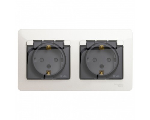 Розетка двойная с заземлением, со шторками, с крышкой, в сборе, IP44, Schneider Electric Glossa, GSL000647, Перламутр