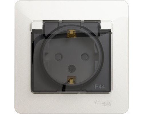 Розетка с заземлением, со шторками, с крышкой, в сборе, IP44, Schneider Electric Glossa, GSL000648, Перламутр