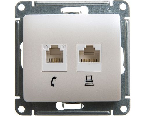 Розетка двойная RJ11+RJ45, кат.5E, Schneider Electric Glossa, GSL000685, Перламутр