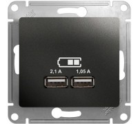 USB розетка 5В/2100мА, 2х5В/1050мА, Schneider Electric Glossa, GSL000733,  Антрацит