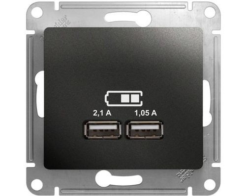 USB розетка 5В/2100мА, 2х5В/1050мА, Schneider Electric Glossa, GSL000733,  Антрацит
