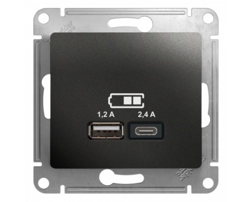 USB розетка A+С, 5В/2,4 А, 2х5В/1,2 А, Schneider Electric Glossa, GSL000739,  Антрацит