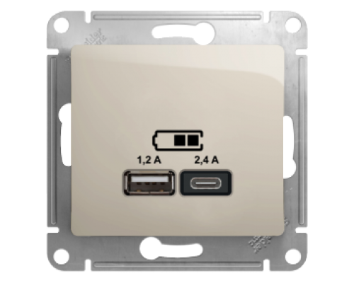 USB розетка A+С, 5В/2,4 А, 2х5В/1,2 А, ,Schneider Electric Glossa, GSL000939,  Молочный 