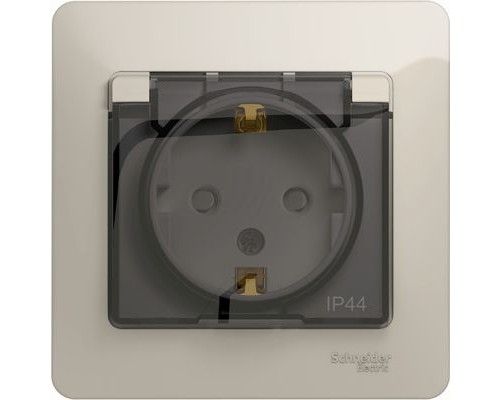 Розетка с заземлением, со шторками, с крышкой, в сборе, IP44, Schneider Electric Glossa, GSL000948,  Молочный 