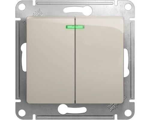Выключатель 2-клавишный  с индикацией Schneider Electric Glossa, GSL000953,  Молочный 