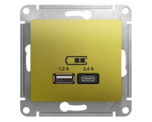 USB розетка A+С, 5В/2,4 А, 2х5В/1,2 А, Schneider Electric Glossa, GSL001039,  Фисташковый